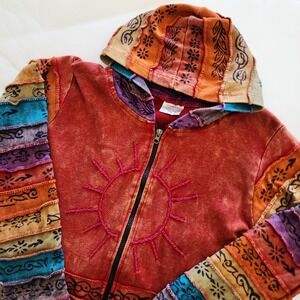 Greater Good Network boho hippy tye-die hoodie multi color red womens size S/M‎